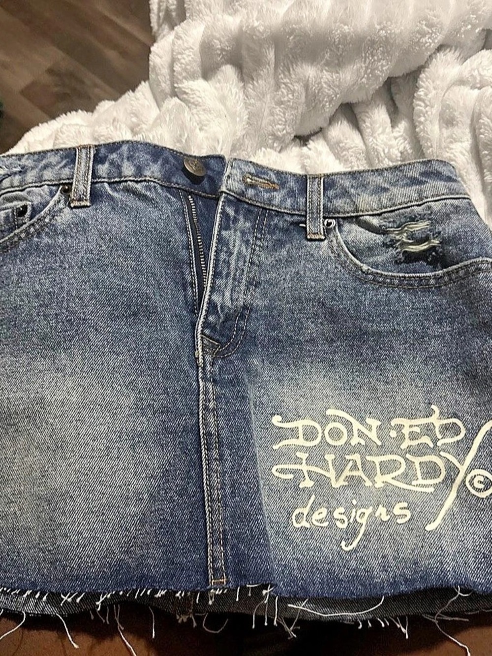 Ed Hardy Designs Graphic Denim Mini Skirt